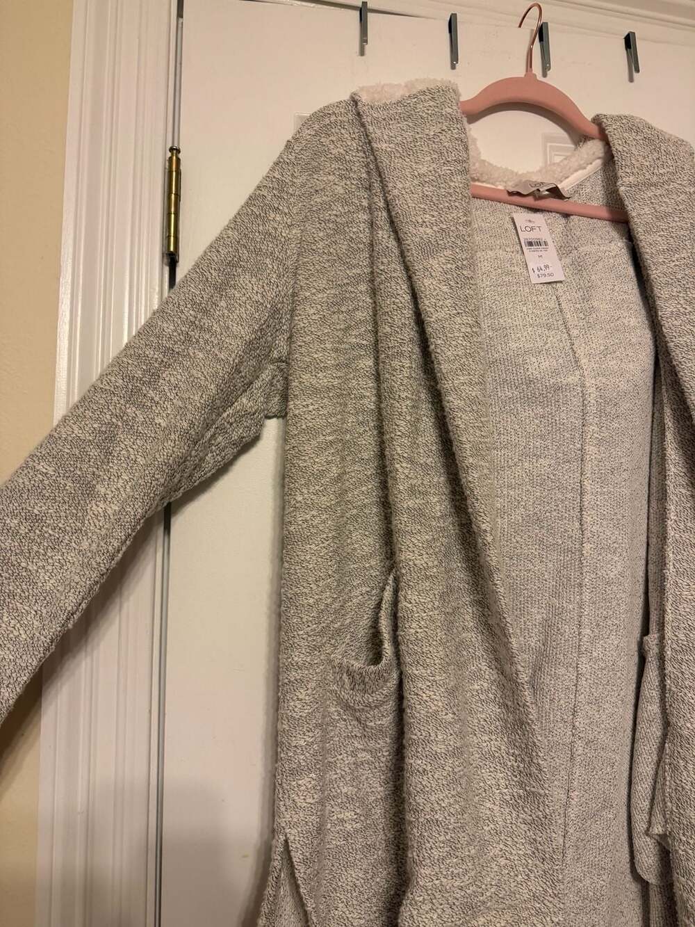 LOFT Women's Gray Open Front Hooded Cardigan Sweater Size M New With Tags - Picture 7 of 8
